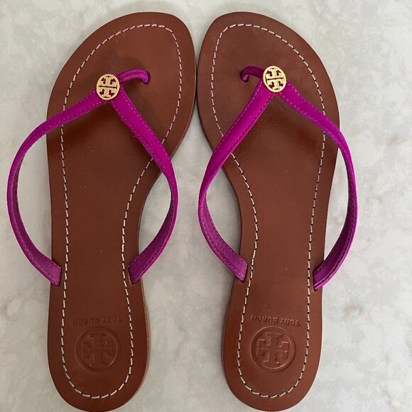 Tory Burch Flip Flop - Hot Pink Suede - Leather base - US Woman's Size 7 - Picture 1 of 4